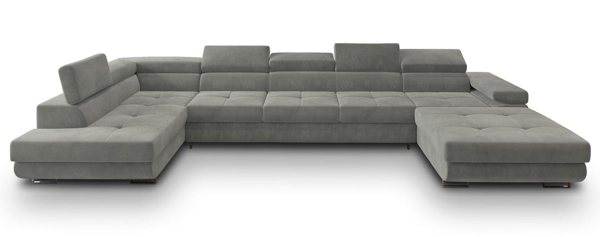 WOHNLANDSCHAFT TORIVA L-S Hellgrau Velours-Stoff mit Schlaffunktion - Hellgrau, Holz (418/90/202cm) - MASSENO