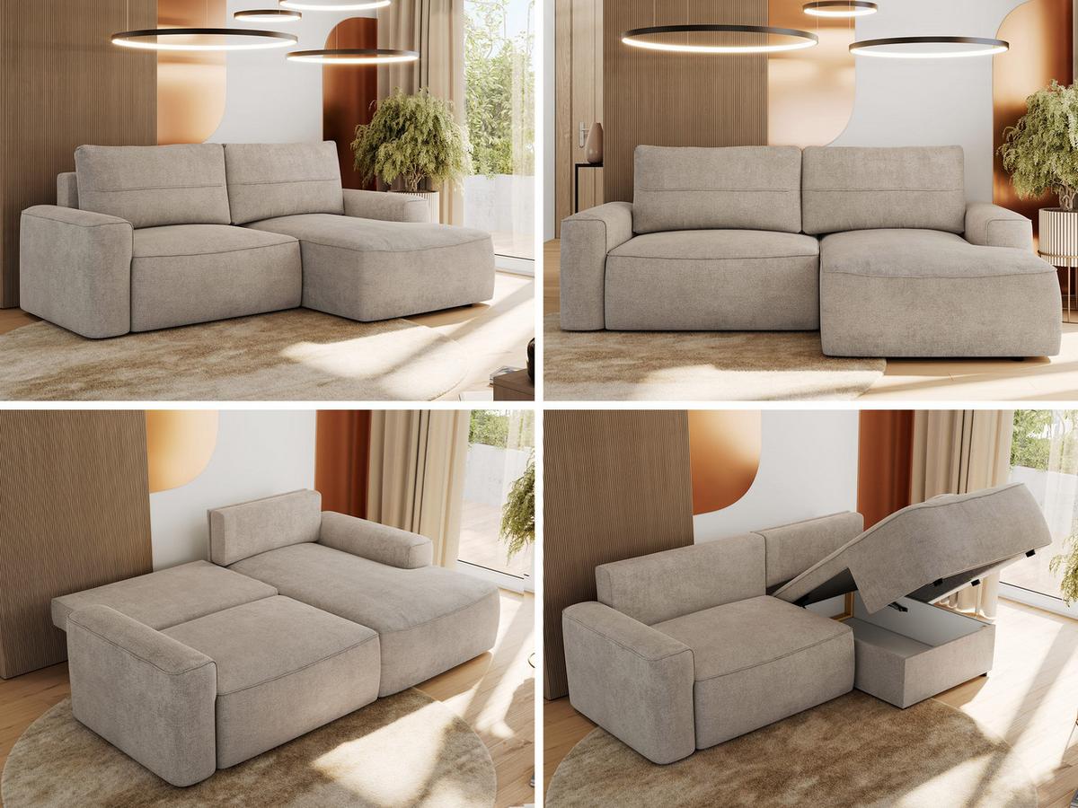 ECKSOFA BELLUNO L Beige Strukture - Rechts - Beige/Schwarz, Textil (233/144cm) - MKS