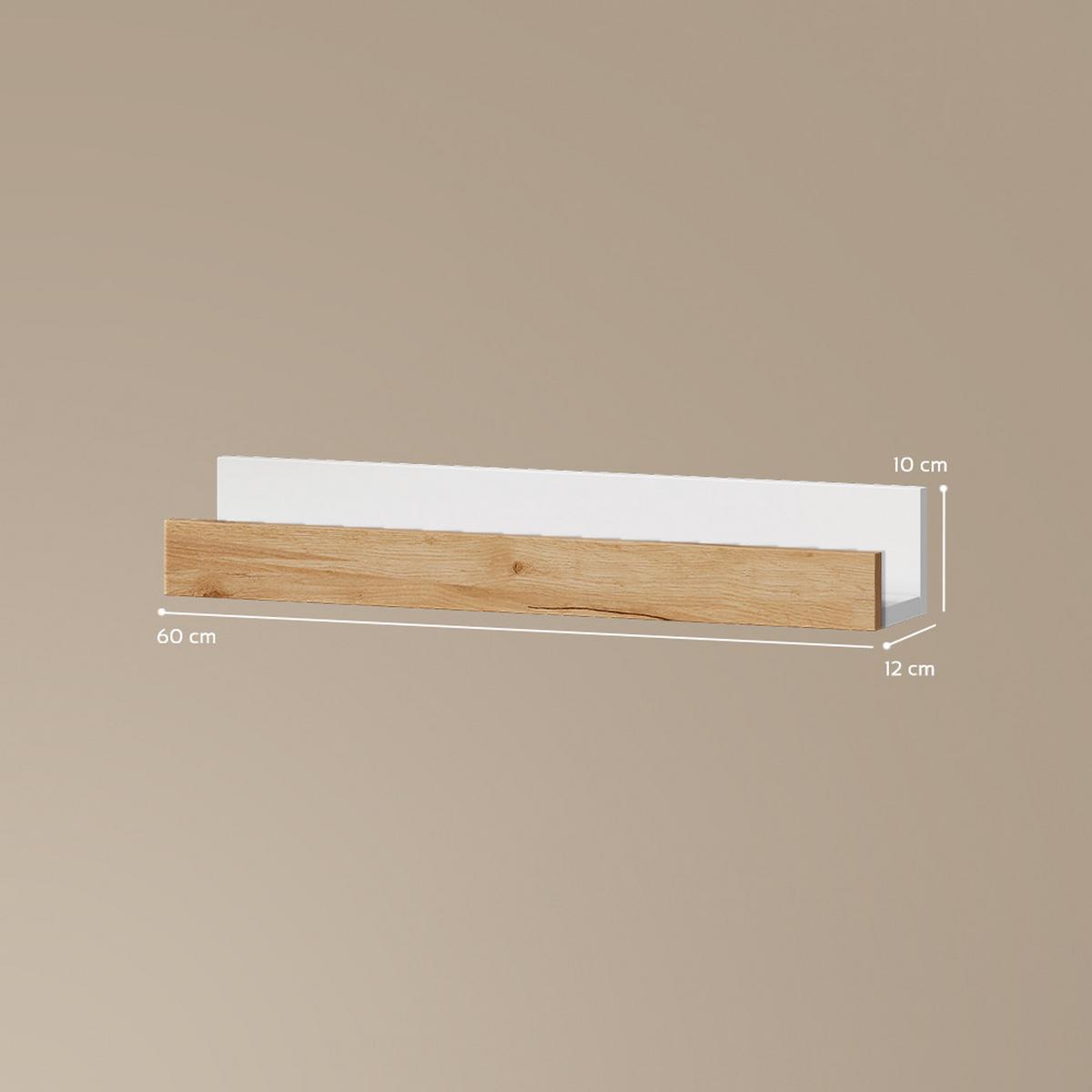 WANDREGAL Lorena Weiß/Goldkraft Eiche 60 x 10 cm 2er Set - Honigeiche/Weiß, Holzwerkstoff (60/10/12cm) - Livinity®