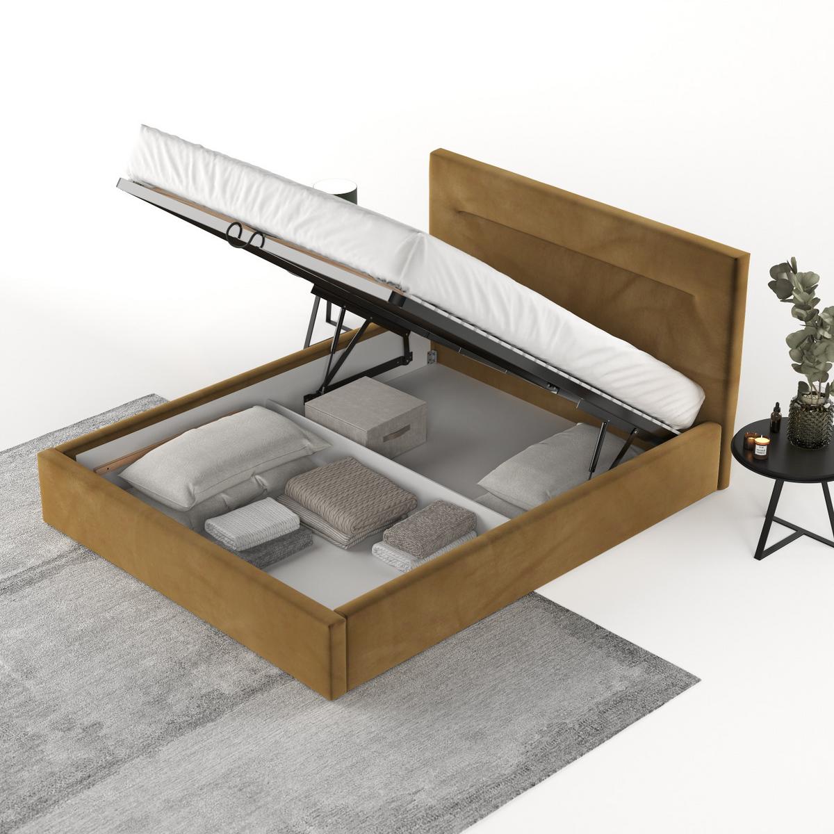POLSTERBETT Liline 140/200 cm Honiggelb im Kronos Stoff - Schwarz/Naturfarben, Holz/Holzwerkstoff (140/200cm) - AltaBeds