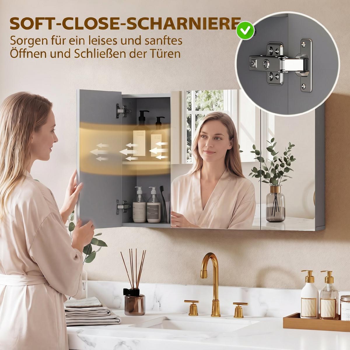SPIEGELSCHRANK MDF Grau - Grau, Holzwerkstoff (15/60/90cm) - Kleankin