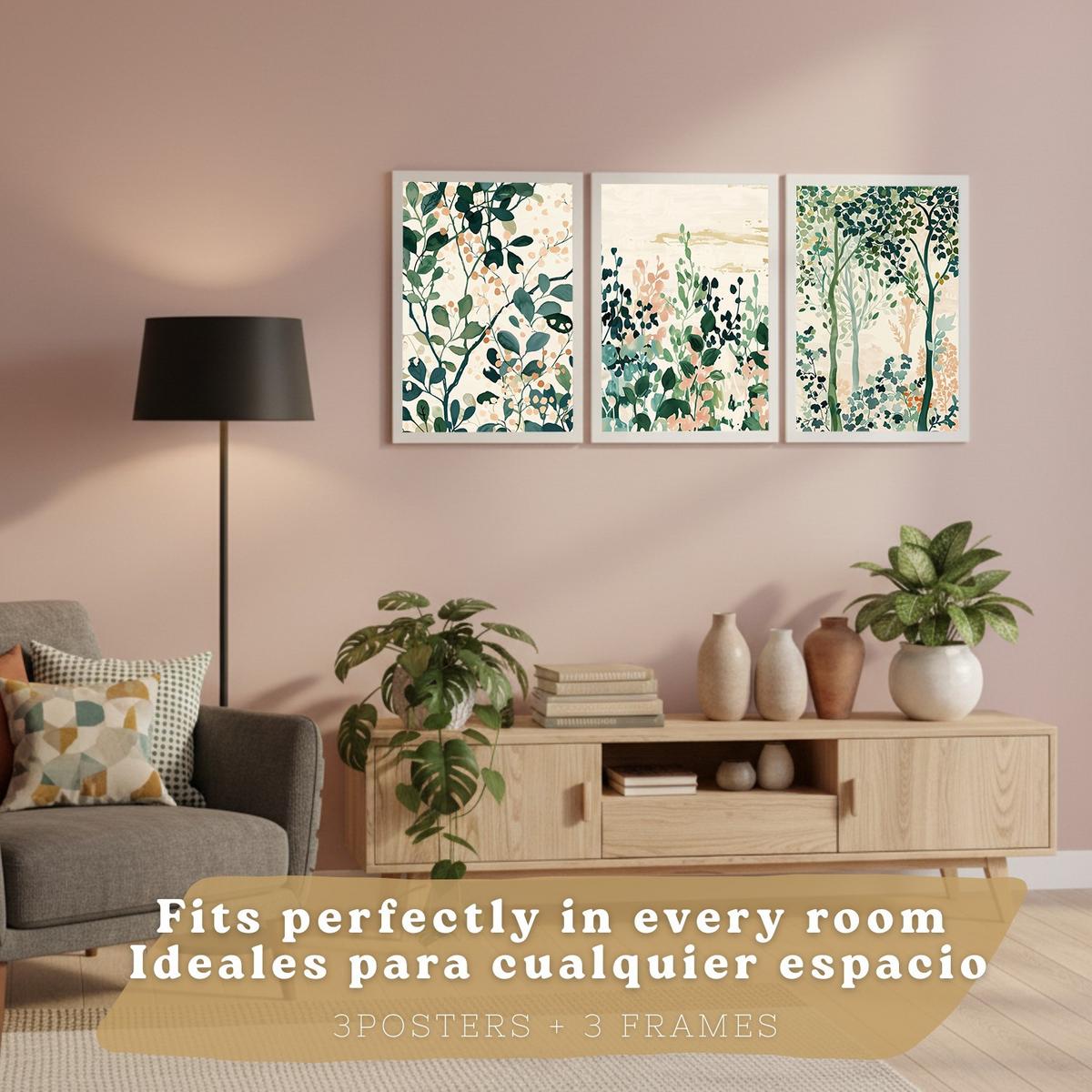 POSTER 3er-Set Wandbilder Floral Bäume modern Wohnzimmer Deko, Schlafzimmer, Küche, Badezimmer Weißer Rahmen A3 - Weiß, Papier (29.7/1/42cm) - Nacnic