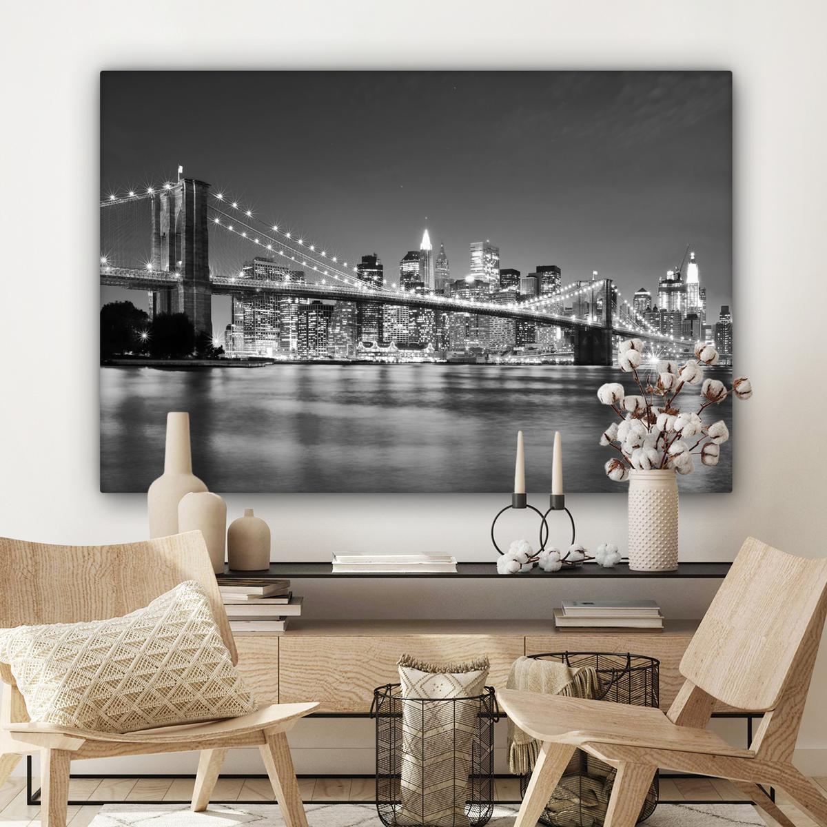 LEINWANDBILD New York - Brücke - Brooklyn - Schwarz und weiß - Architektur Groß 140x90 cm - Schwarz, Textil (140/90cm) - MuchoWow