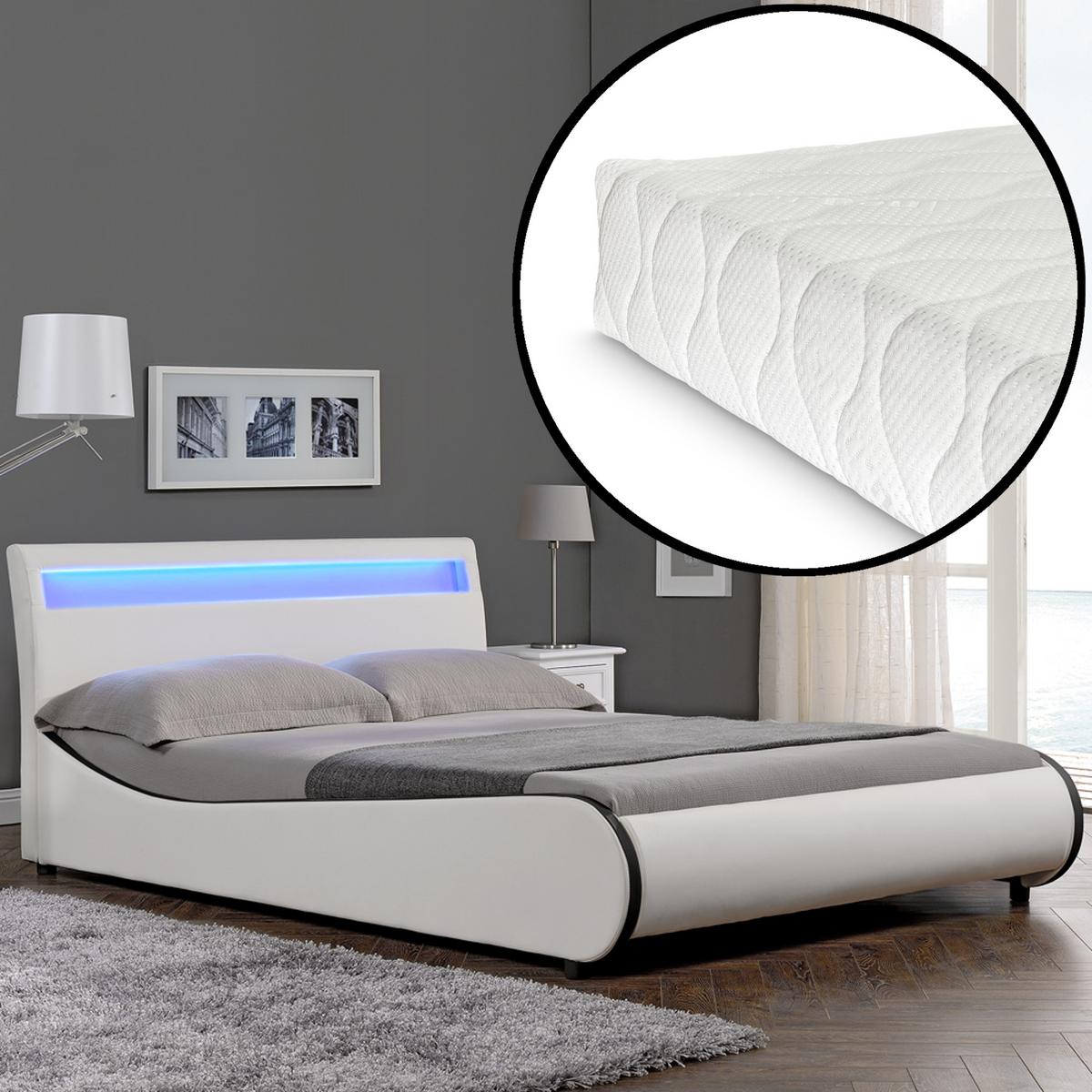 POLSTERBETT Valencia mit Matratze und LED-Beleuchtung - Weiß, Textil (140/200cm) - Corium