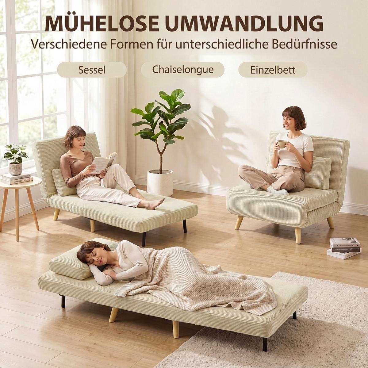 SCHLAFSESSEL Polyester Beige - Beige/Braun, Textil/Metall (75/84/90cm) - HOMCOM