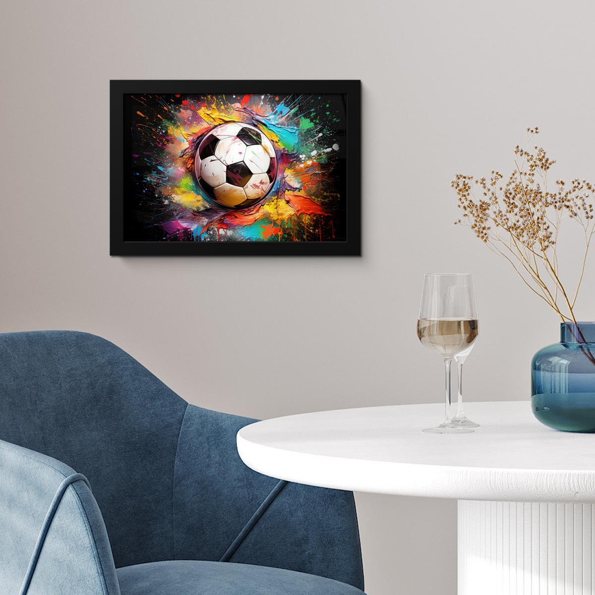 POSTER MIT RAHMENGERAHMTES BILD Fußball - Farbe - Farben - Schwarz - Weiß 30x20 cm - Weiß, Papier (30/20cm) - MuchoWow