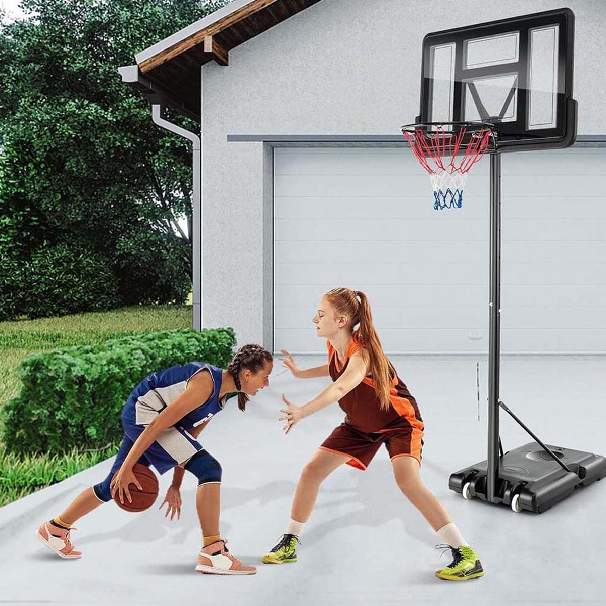TRAGBARER BASKETBALLKORB Schwarz - Schwarz, Metall (88/58cm) - COSTWAY
