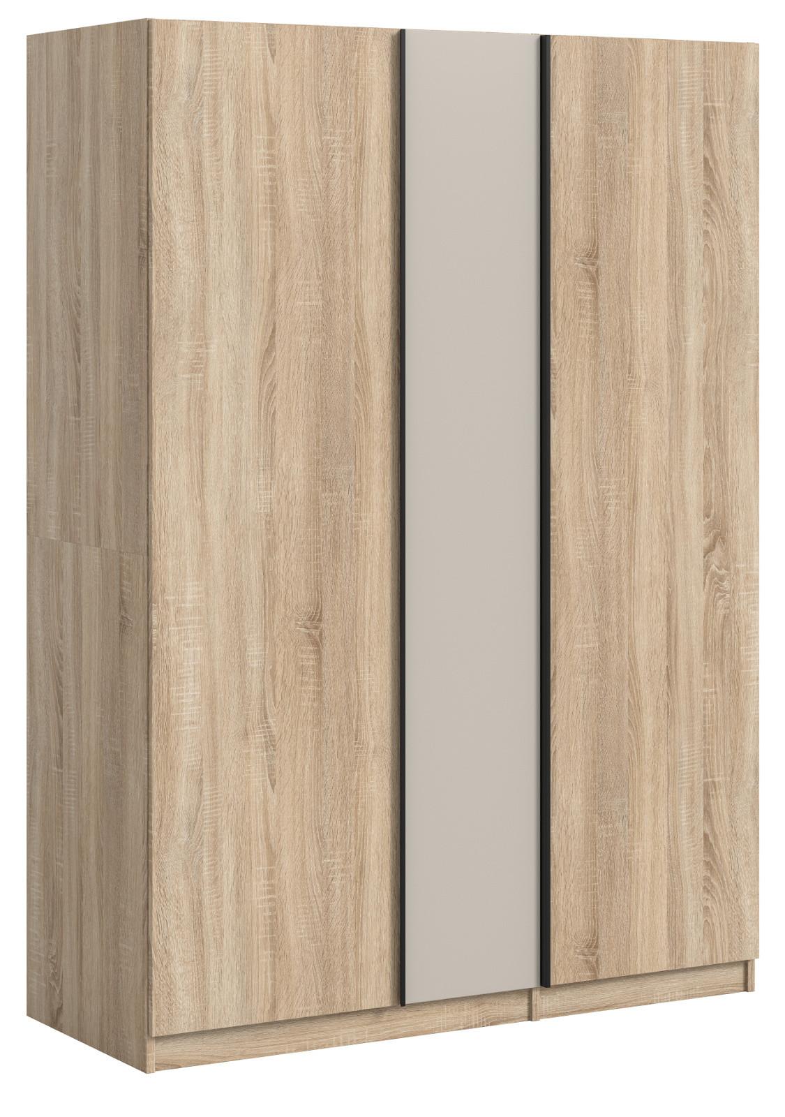 KLEIDERSCHRANK Eiche Sonoma, Kaschmir 3-türig 130 x 183 cm, Drehtürenschrank inklusive Einlegeböden - Kaschmir/Eichefarben, Holzwerkstoff/Kunststoff (130/183/53cm) - Inn.Furn