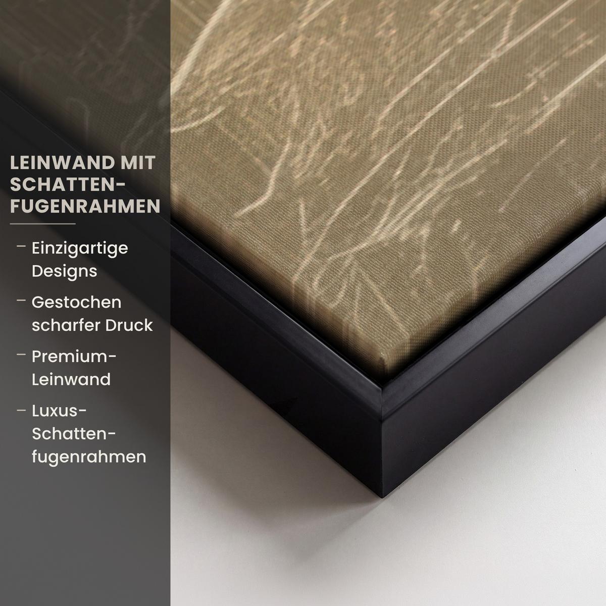 LEINWAND Bilder mit Rahmen - Gesicht - Blumen - Gold - Abstrakt - 140x90 - Goldfarben, Textil (140/90cm) - MuchoWow