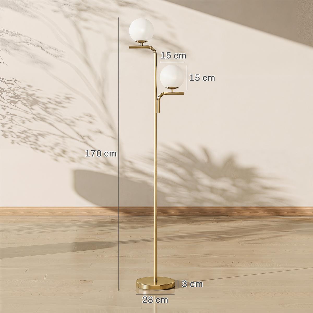 STEHLAMPE Stahl Glas Gold - Goldfarben, Metall (33/28/170cm) - HOMCOM
