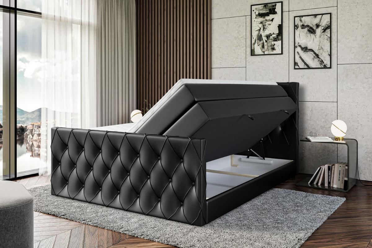 BOXSPRINGBETT AMAY-Z KING - 120x200 - H3/H4 - Schwarz Hochglanz - Schwarz Hochglanz, Holzwerkstoff (120/200cm) - ALTDECOR
