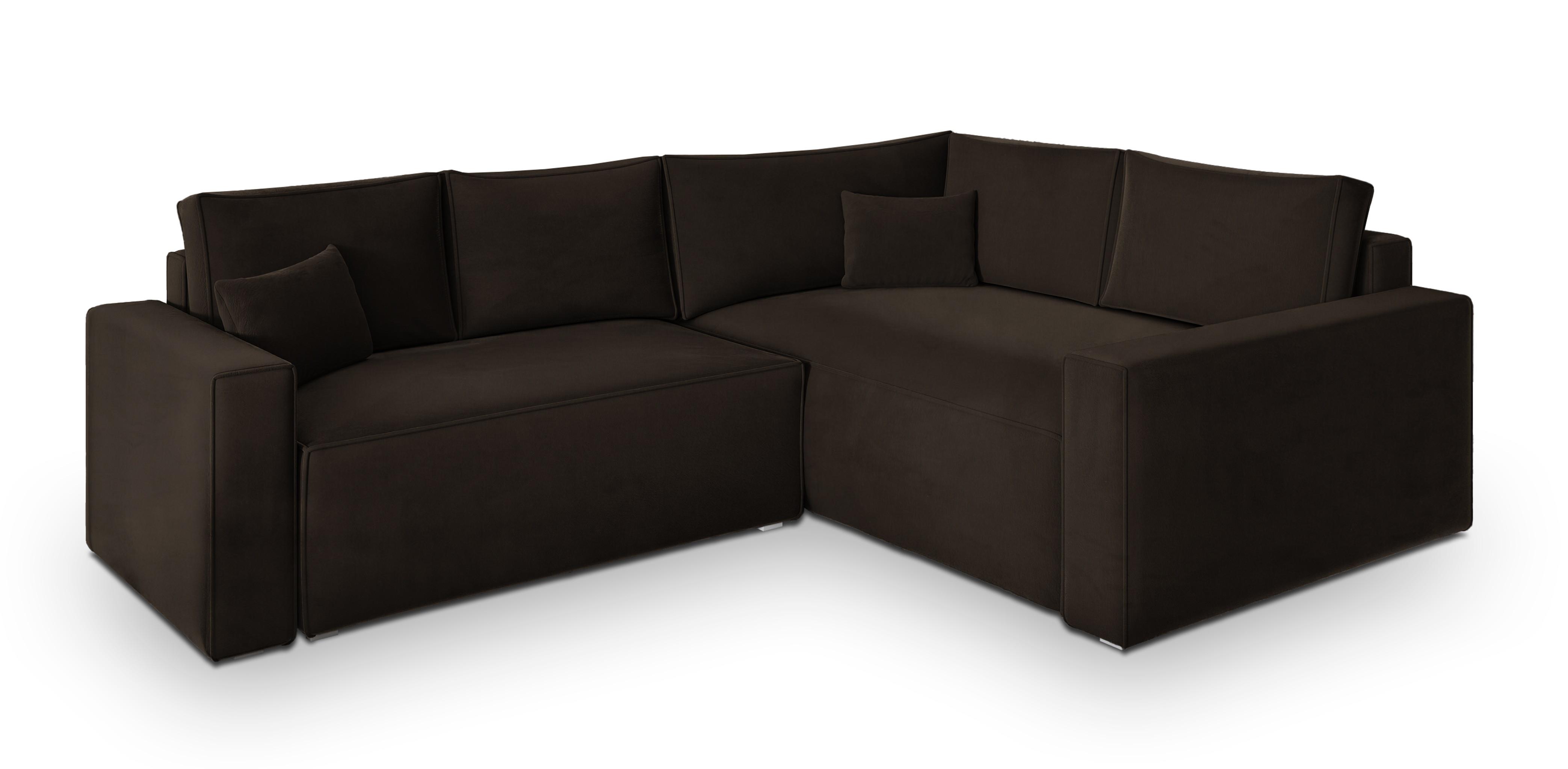 ECKSOFA ERONIS R-S Braun Velours-Stoff mit Schlaffunktion - Braun, Holz (265/194cm) - MASSENO
