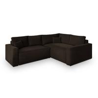 ECKSOFA ERONIS R-S Braun Velours-Stoff mit Schlaffunktion - Braun, Holz (265/194cm) - MASSENO