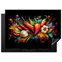HERDABDECKPLATTE Gemüse - Paprika - Knoblauch - Graffiti - Farbe - Bunt Herdabdeckung Induktionsfeld 75x52 cm - Rot, Kunststoff (75/52/0.2cm) - MuchoWow