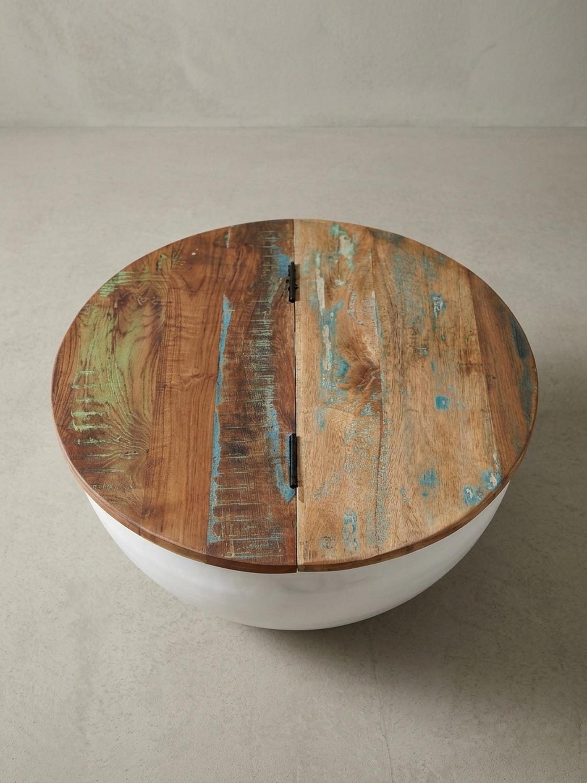 COUCHTISCH Industrie Stil mit klappbarer Tischplatte, Aufbewahrung, Massivholz, Metallkörper, Weiß 60x60x34 cm - Weiß, Holz/Metall (60/60/34cm) - KADIMA DESIGN