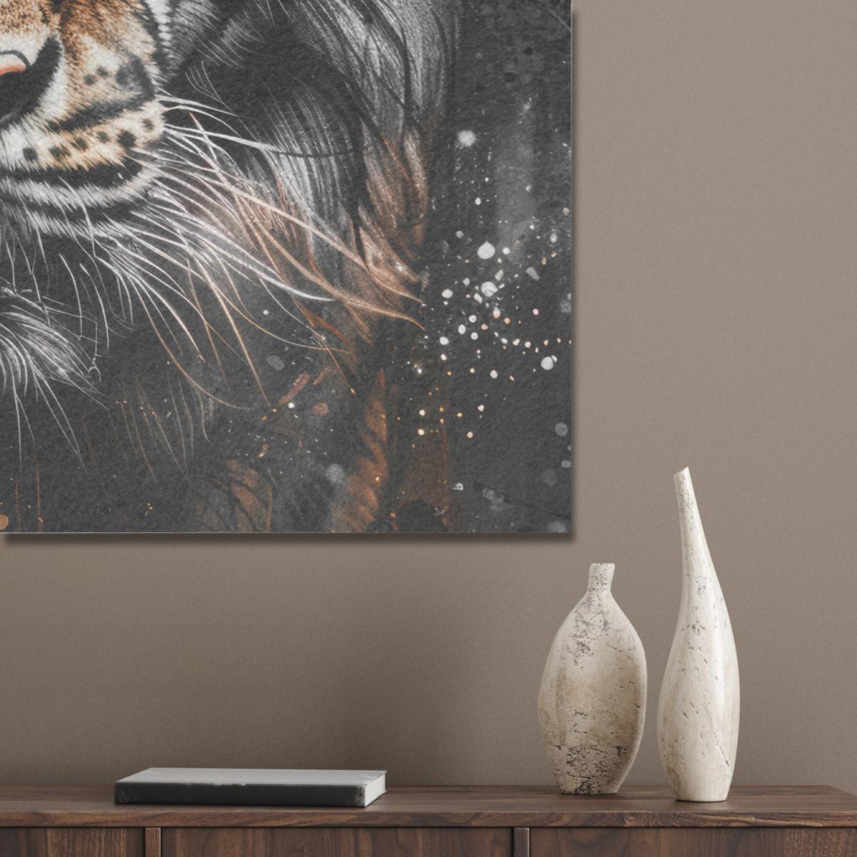 AKUSTIKBILD Tiger - Tiere - Porträt - Luxus - Schwarz Akustikpaneele 90x90 cm - Braun, Kunststoff (90/90/0.9cm) - MuchoWow