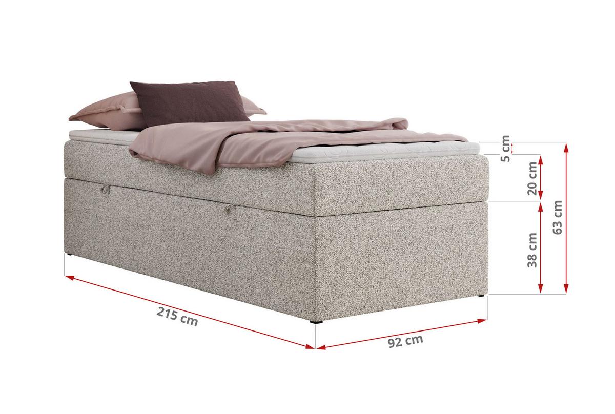 BOXBETT ZERO 90/200 - Hellgrau Velvet - H3 - Topper T25 - Hellgrau, Textil (90/200cm) - MKS