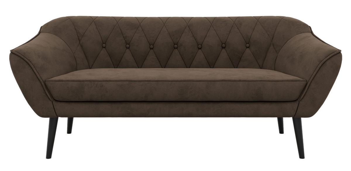 3-SITZER-SOFA PIRS - Braun Velvet - Schwarze Beine - Dunkelbraun/Schwarz, Holzwerkstoff/Textil (180/75/74cm) - MKS