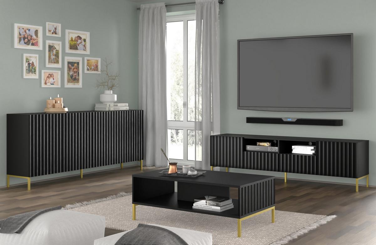 KOMMODE Schwarz, Gold 200/87/42 - Schwarz, Holzwerkstoff (200/87/42cm) - RAUMHIRSCH FURNITURE