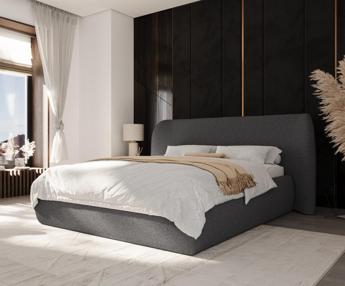 POLSTERBETT Bellano mit Stauraum 140/200 cm Anthrazit im Megan Stoff - Anthrazit/Schwarz, Holz/Holzwerkstoff (140/200cm) - AltaBeds