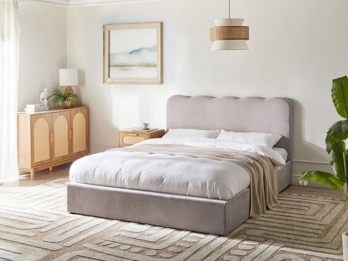 BETT mit Stauraum 160/200 cm Chenillegewebe Taupe Nanterre - Taupe, Textil (160/200cm) - Beliani