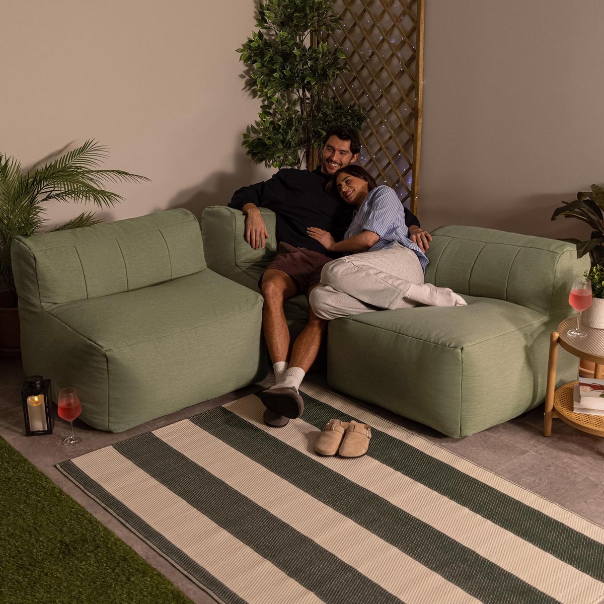 SITZSACK-SOFA Outdoor 3 tlg.: Ecksessel, 2 Sessel - Grün, Textil (290/68/100cm) - icon