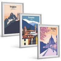 BILDER SET 3er Set - 40x60 cm Silberner Rahmen - Retro-Illustrationen zur Bergarchitektur - Silberfarben, Kunststoff (40/60cm) - TULUP