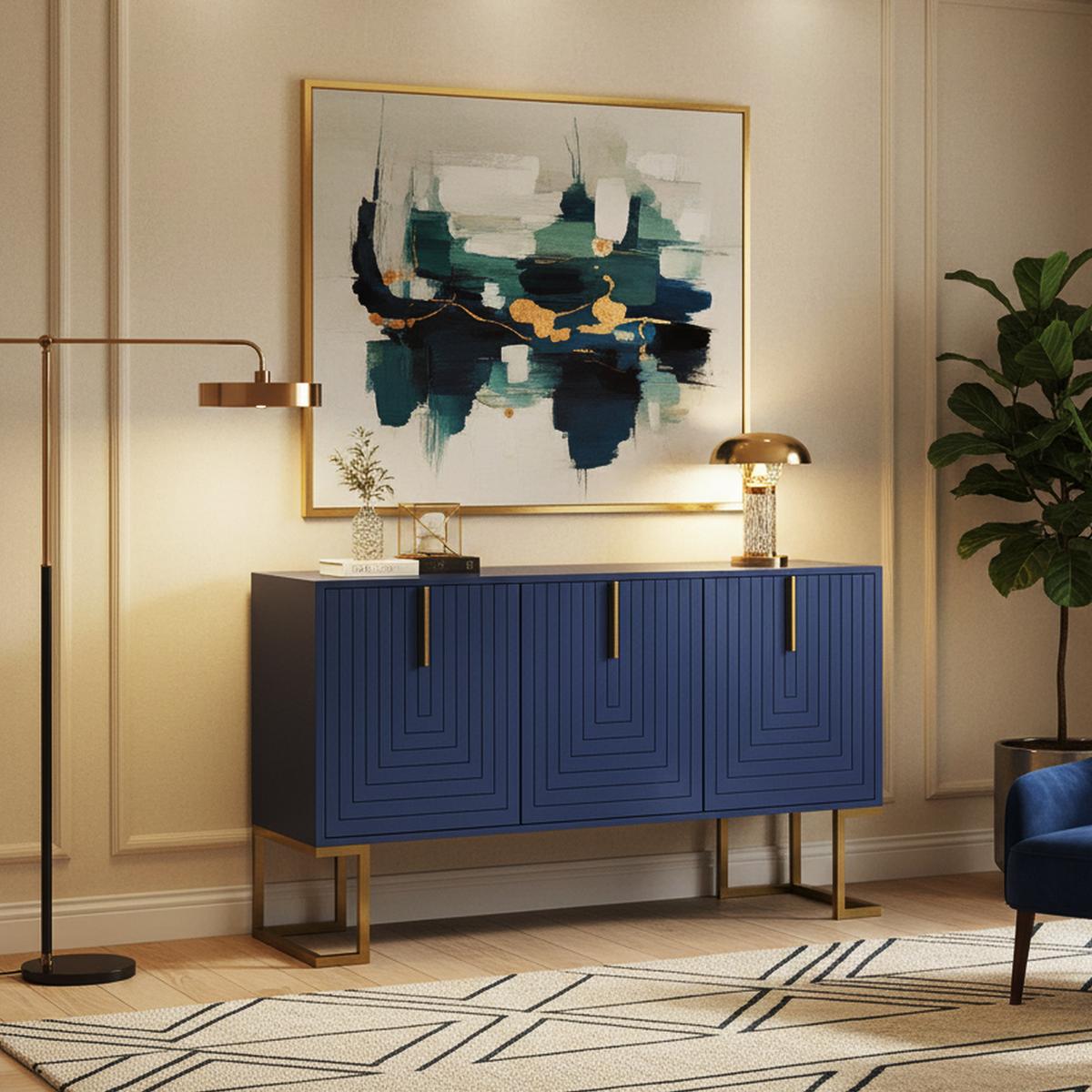 SIDEBOARD Verstellbare Regalböden,138/40/80,5 cm - Blau, Holzwerkstoff/Metall (40/81/138cm) - Urban Meuble
