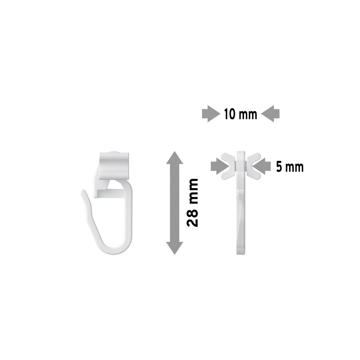 FALTENGLEITER MIT FALTENHAKEN für Innenläufe / Gardinenschienen mit Nutbreite 5,4 bis 6 mm, Packung 100 Stück - Weiß, Kunststoff (1.1/2.8/1cm) - INTERDECO