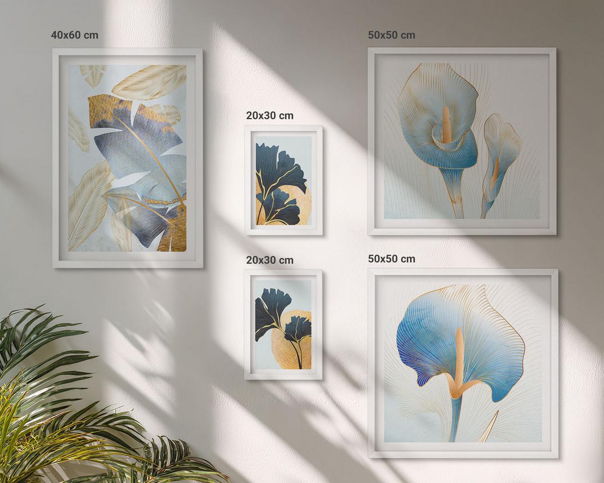 BILDER SET 5er Set - 50x50 cm & 20x30 cm & 40x60 cm Weißer Rahmen - Zitronenweinporträt Kahlo - Weiß, Kunststoff (40/60cm) - TULUP