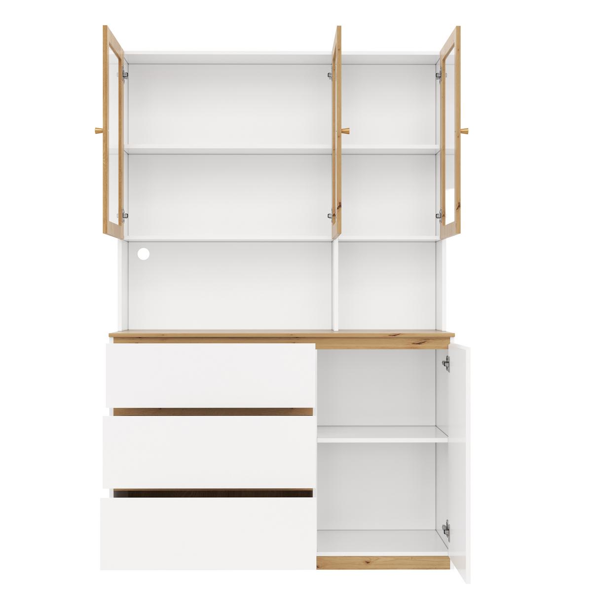 VITRINESCHRANK eiche & weiß 200 cm hoch mit led-beleuchtung & kabelmanagement - Weiß, Holzwerkstoff (120/200/40cm) - Urban Meuble