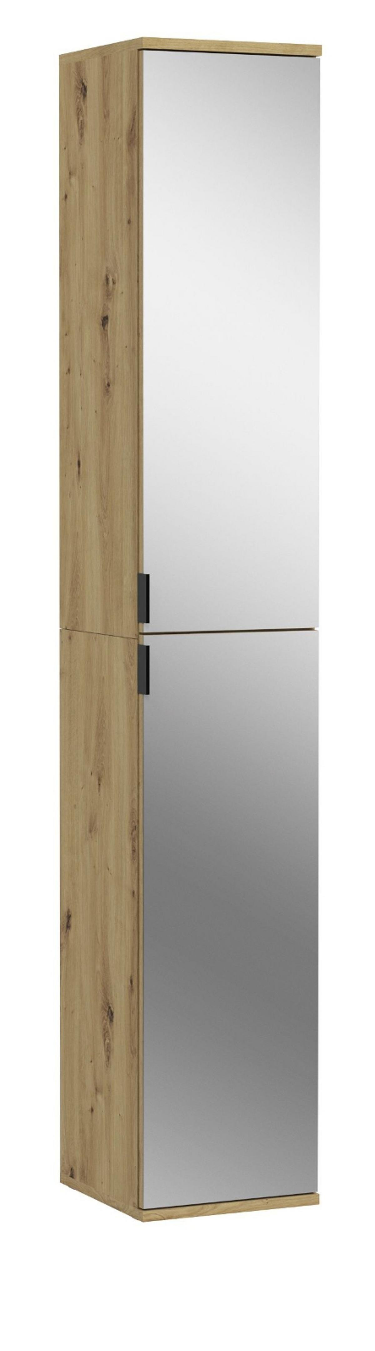 SCHUHSCHRANK Eiche 30 x 193 cm, schmaler Flurschrank mit Spiegeltüren - Schwarz/Eiche Artisan, Glas/Holzwerkstoff (30/193/34cm) - Inn.Furn