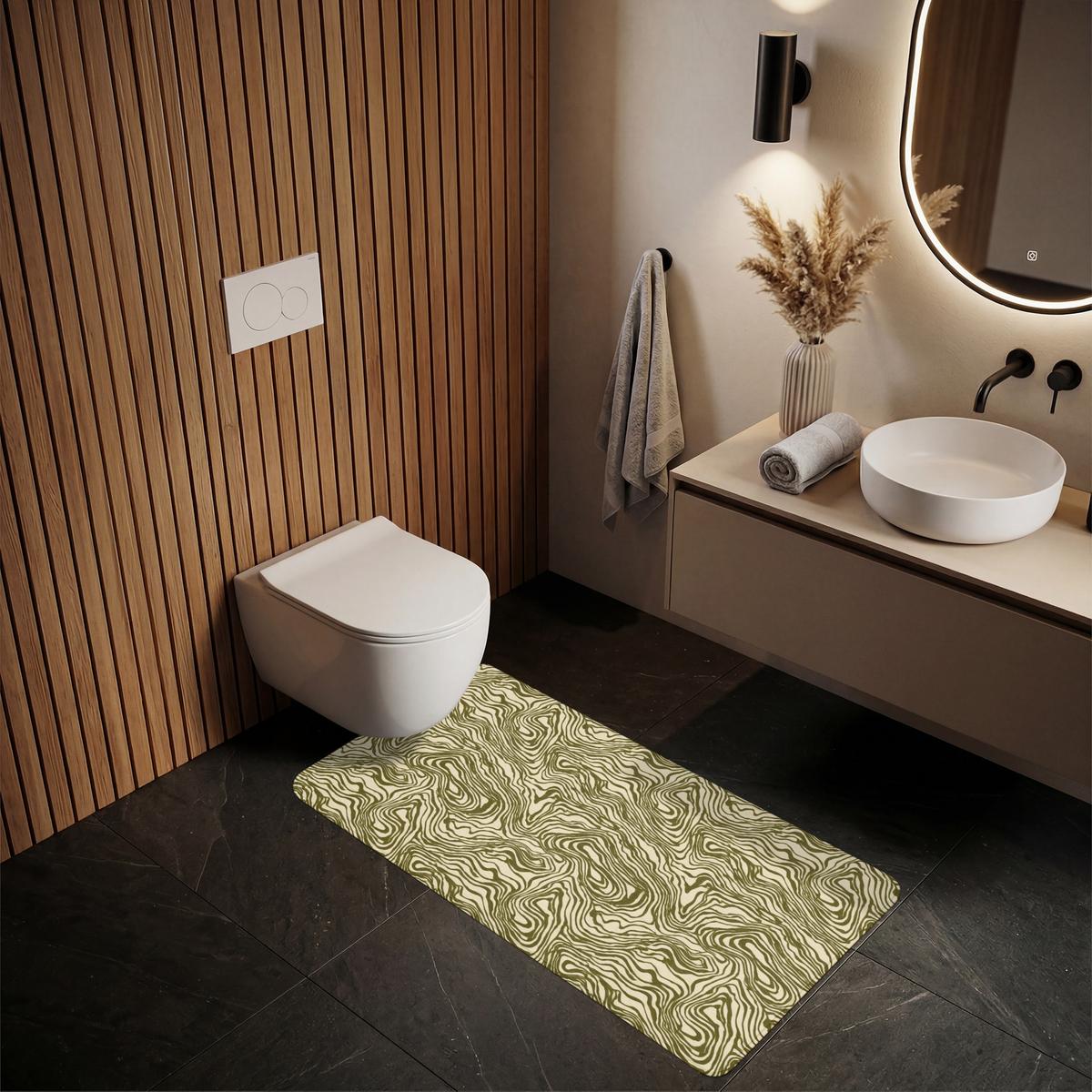 BADEMATTE Abstrakt - Marmor - Grün 60x120 cm - Dunkelgrün, Textil (60/120cm) - OnlyWow