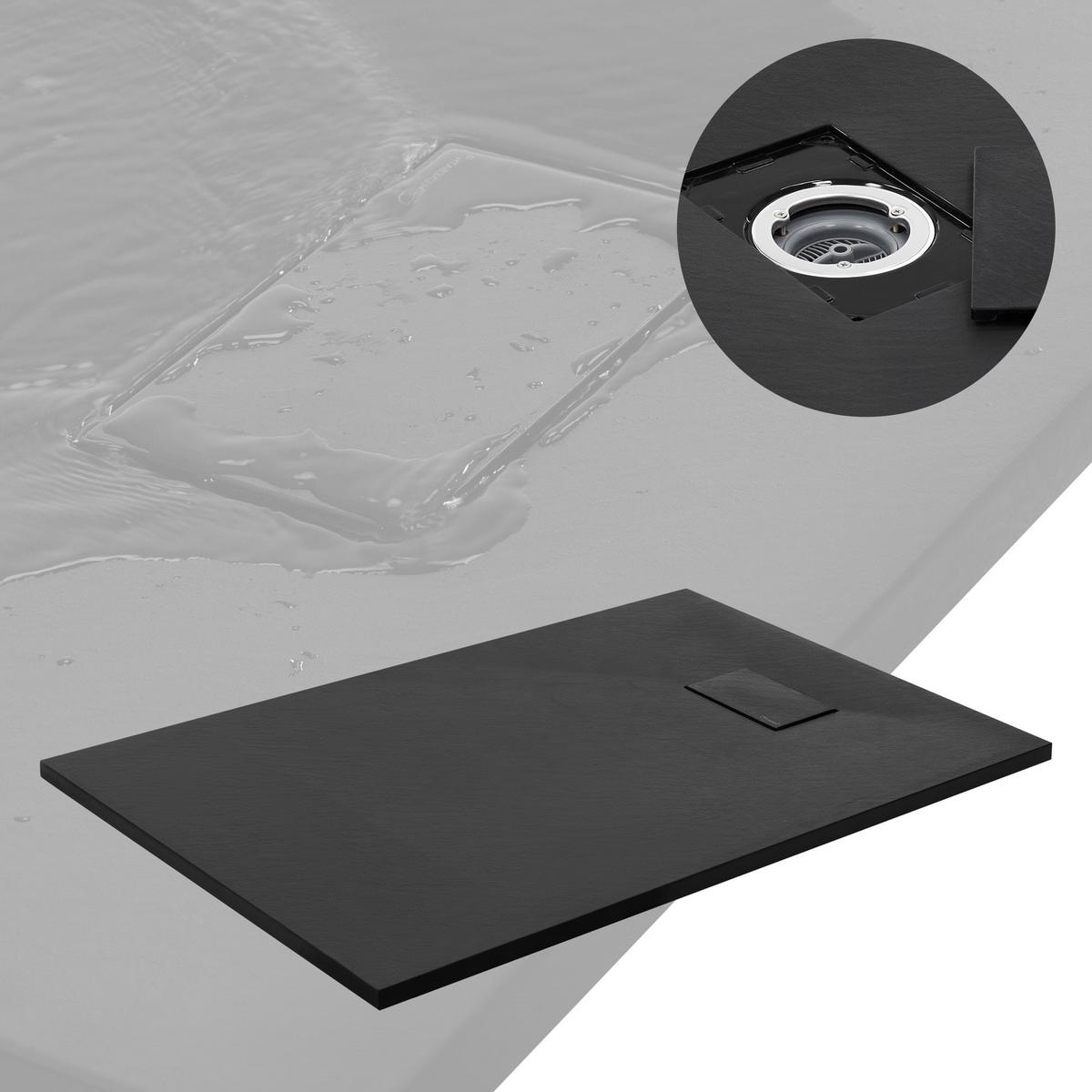 DUSCHWANNE 120x80 cm Schwarz mit Ablaufgarnitur aus SMC - Schwarz, Kunststoff (80/3/120cm) - LuxeBath