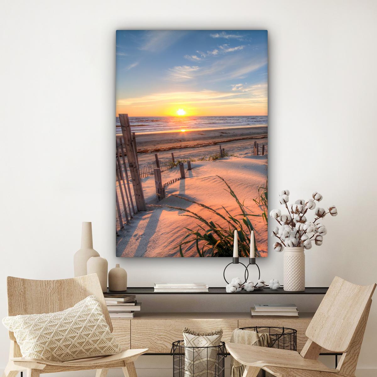 LEINWANDBILD Strand - Meer - Düne - Sonnenuntergang - Landschaft Deko XXL 80x120 cm - Beige, Textil (80/120cm) - MuchoWow