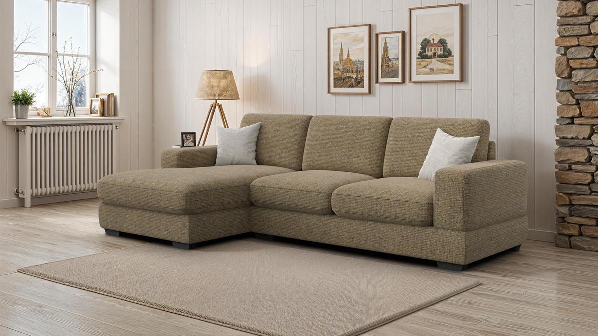 ECKSOFA OTTO 4-Sitzer, taupe - Taupe/Schwarz, Holz/Textil (279/159cm) - Wozimo