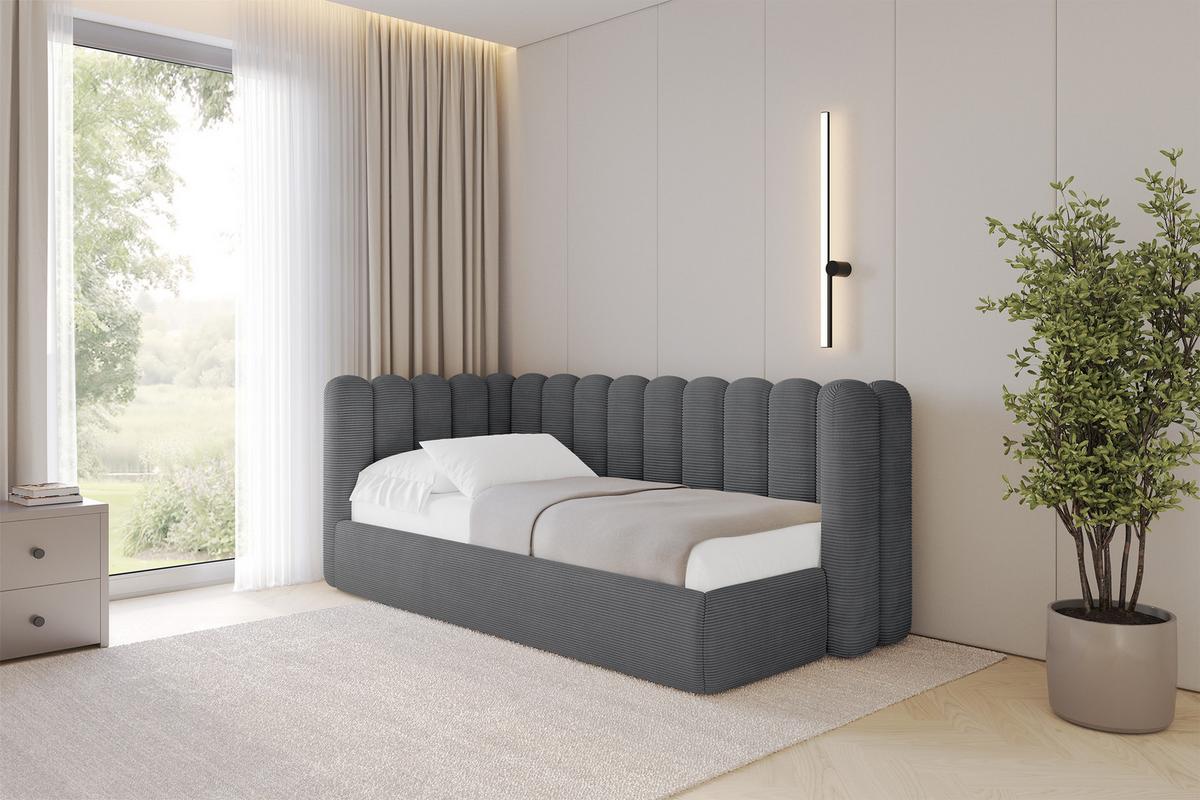 EINZELLBETT Jugendbett mit Bettkasten und Matratze H3/H4, Rechts - HUGY 100x200 Dunkelgrau - Graphitfarben, Holzwerkstoff/Textil (100/200cm) - ALTDECOR