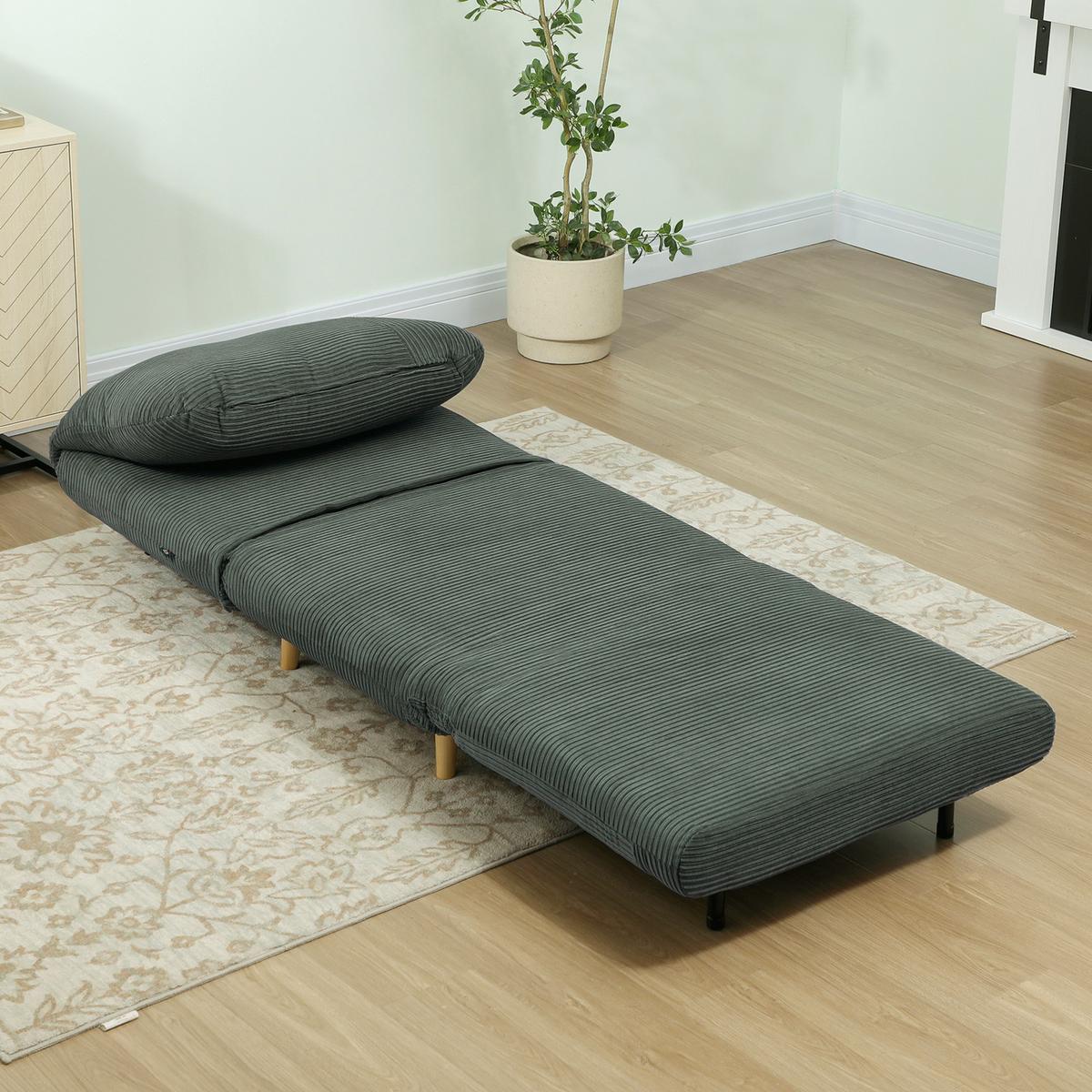 2-IN-1 Schlafsofa Schlafsessel Klappmatratze Gästebett Klappbett Grün - Naturfarben/Grün, Holz/Textil (87/89/82cm) - HOMCOM