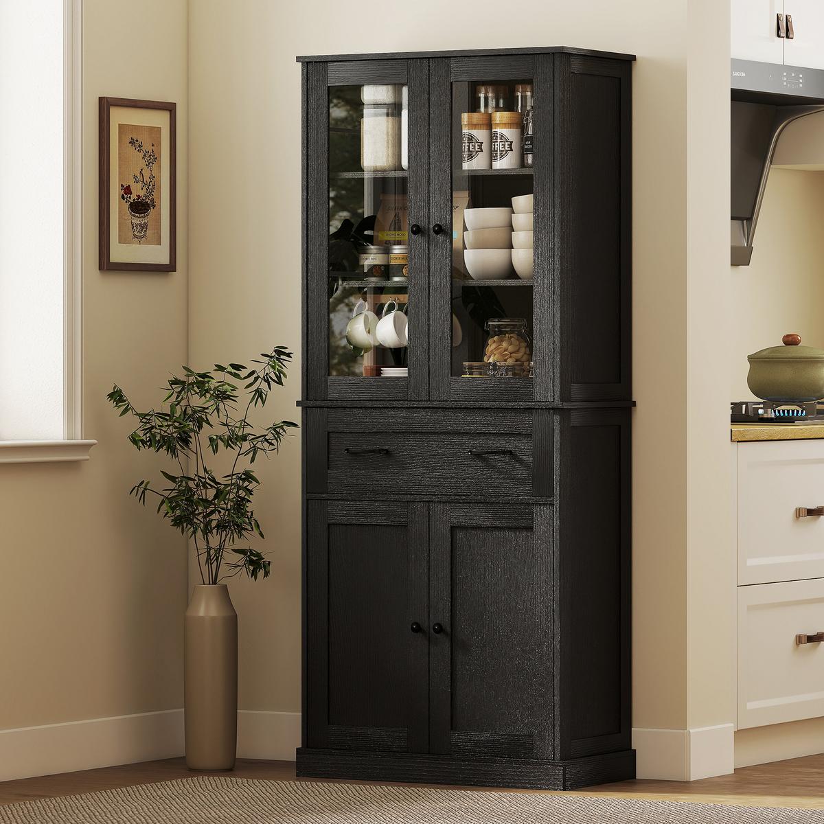 KÜCHENSCHRANK MDF Spanplatte Schwarz - Schwarz, Holzwerkstoff/Metall (40/182.5/76cm) - HOMCOM