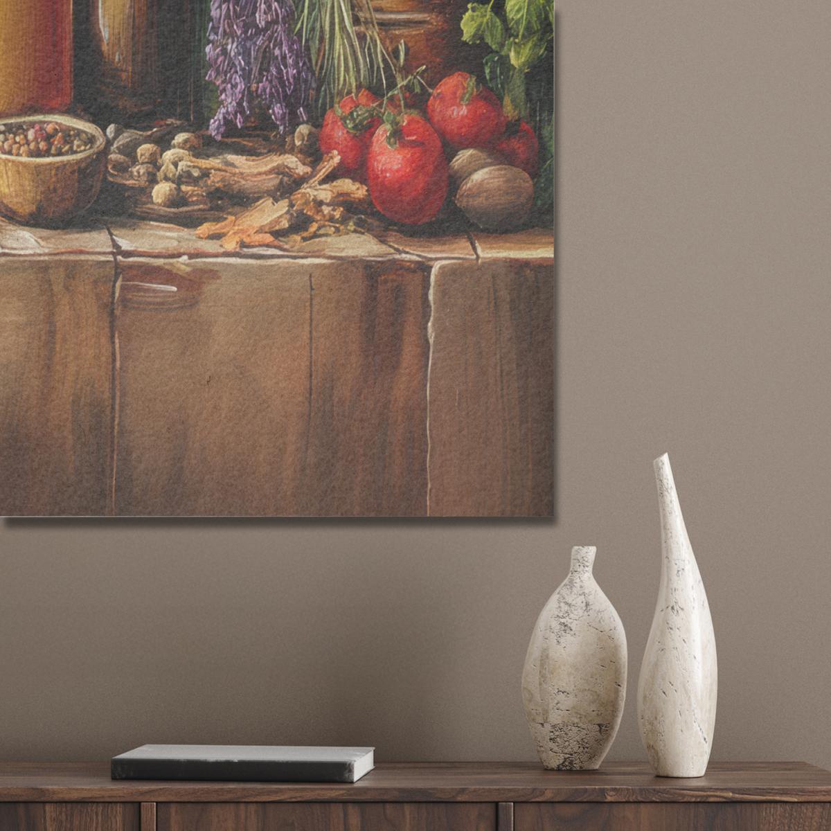 AKUSTIKBILD Stilleben - Kräuter - Gewürze - Früchte - Farbenfroh Wanddeko 70x100 cm - Grün, Kunststoff (70/100/0.9cm) - MuchoWow