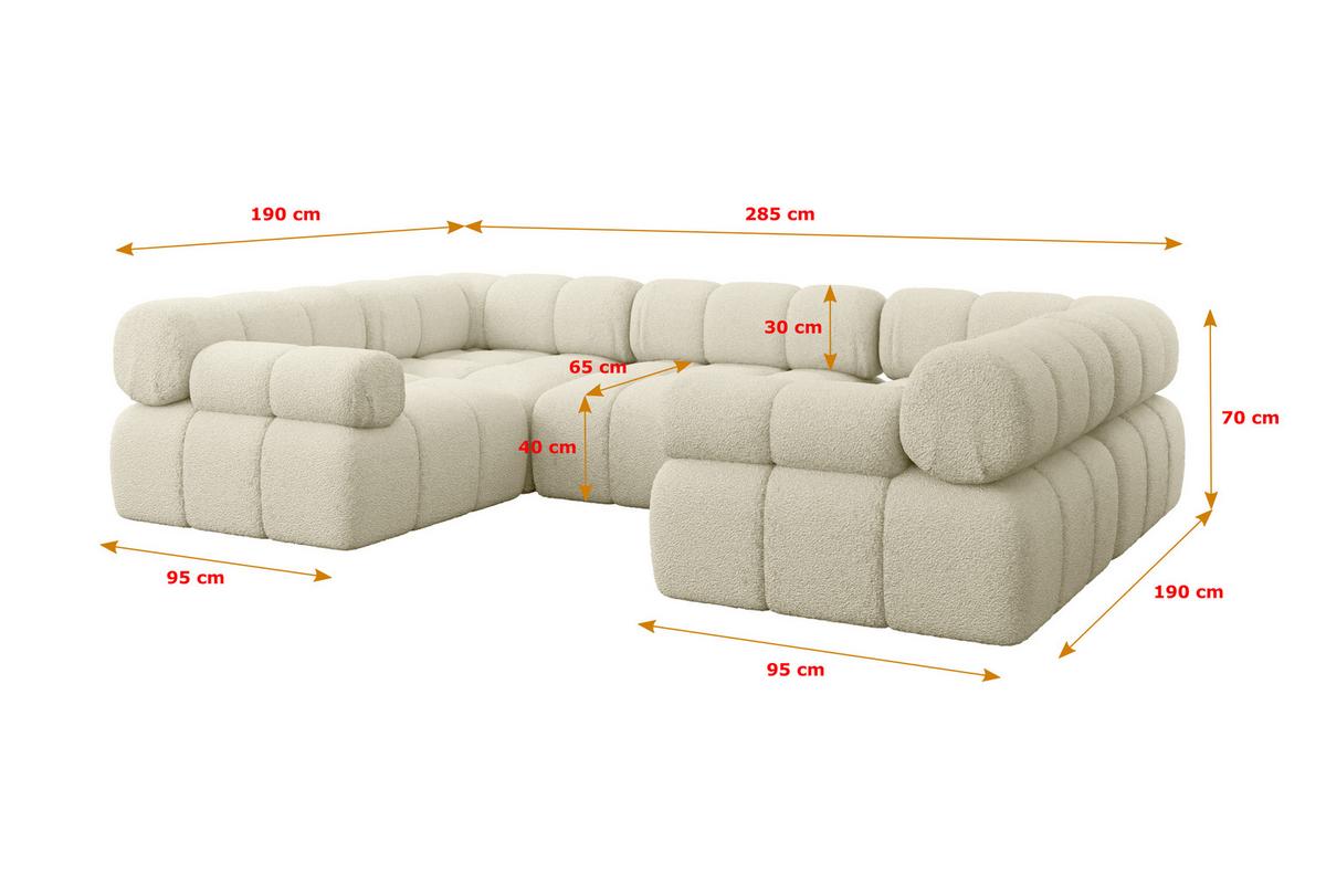 WOHNLANDSCHAFT modulares Sofa Birno-U1 - 285x190x70 cm Beige Bouclé - Beige, Holzwerkstoff/Textil (285/70/190cm) - ALTDECOR