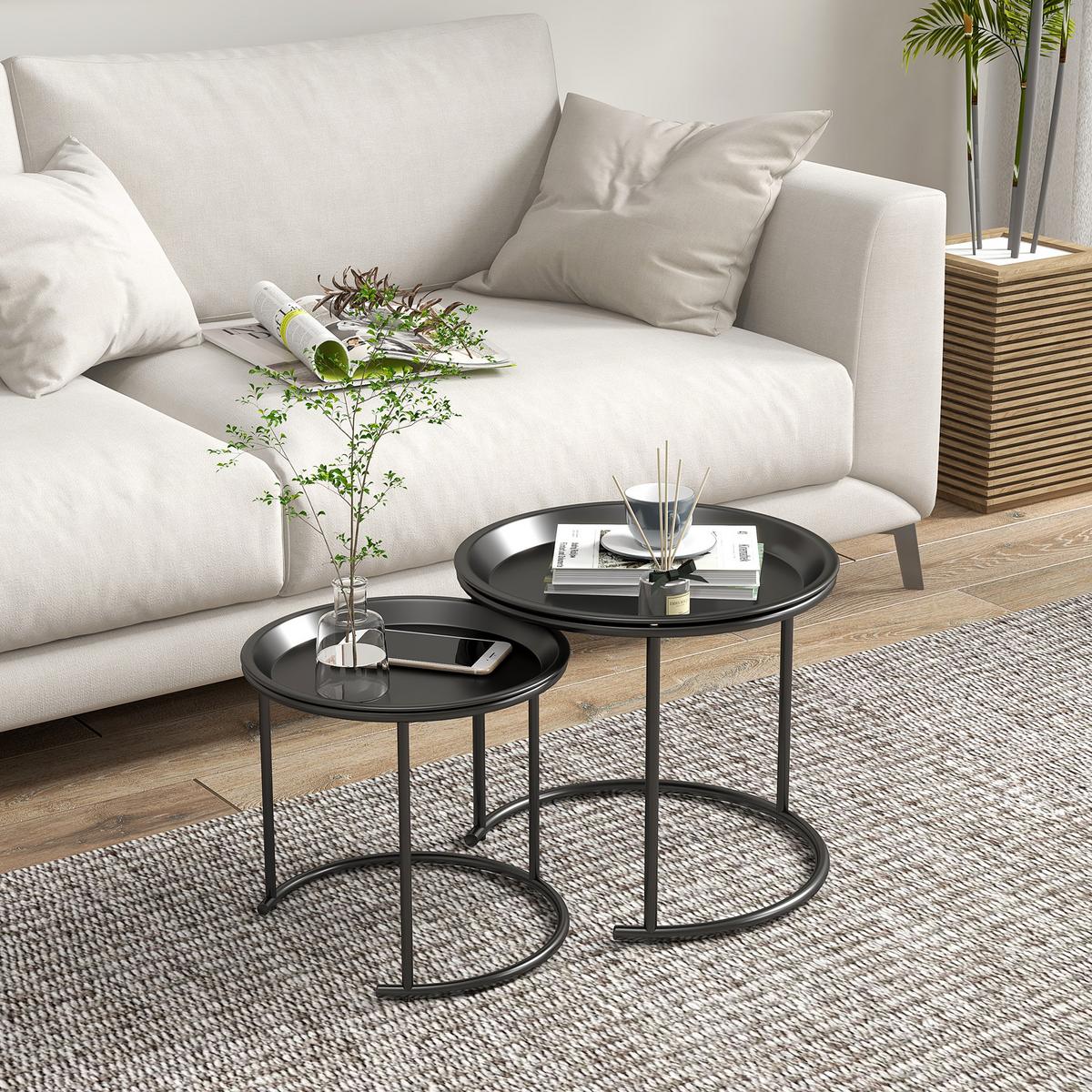 BEISTELLTISCH 2er-Set, rund Ø43/35 cm, Schwarz - Schwarz, Metall (43/43/38cm) - HOMCOM