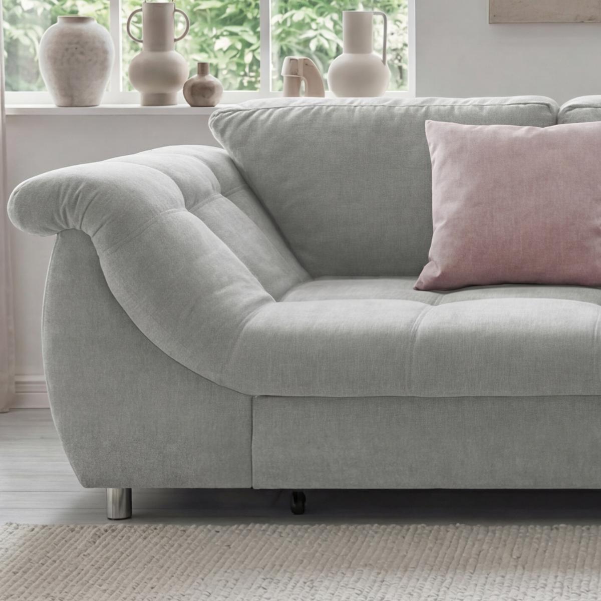 ECKSOFA mit Schlaffunktion, Wellenunterfederung, Ottomane rechts B250/T190/H84 cm, Liegefl. 179x190 cm, Mikrofaser Grau / 17003 - Chromfarben/Grau, Textil/Metall (250/190cm) - luma-home