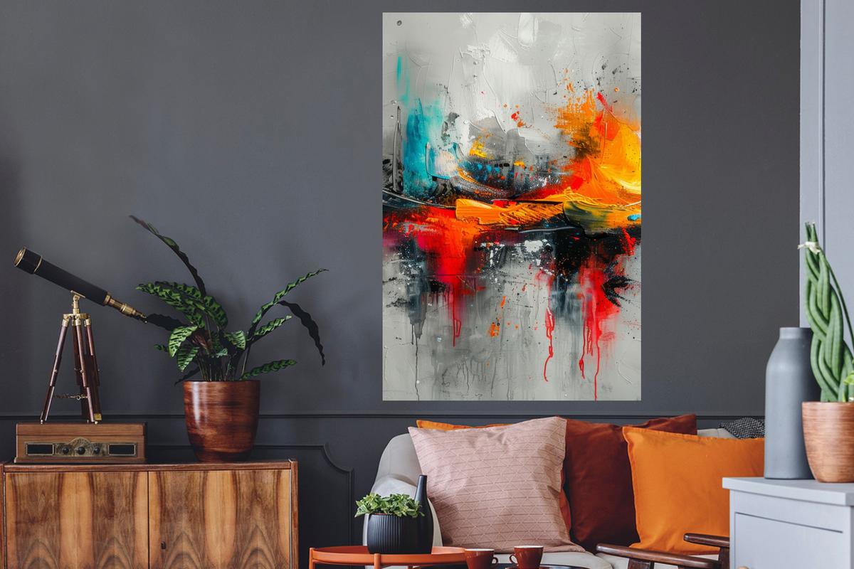WANDTATTOO Moderne Kunst - Orange - Grau - Abstrakt Wandaufkleber 80x120 cm - Hellgrau, Kunststoff (80/120/0.1cm) - MuchoWow