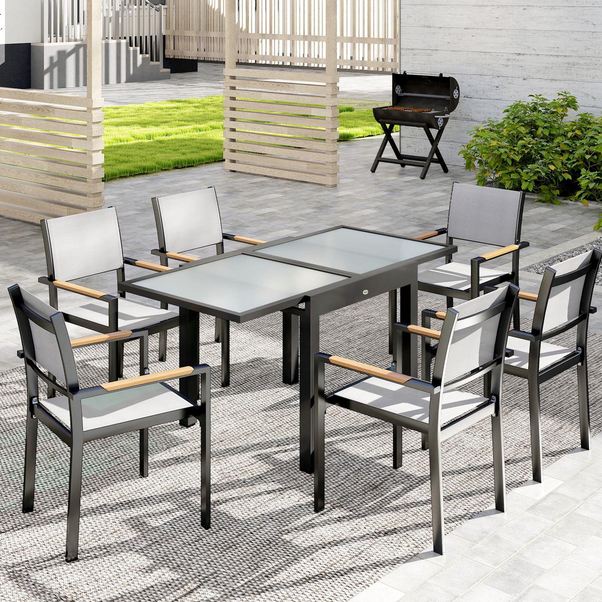 GARTENTISCH ausziehbar Aluminium 160x80 cm Wetterfest Buffettisch rutschfest - Schwarz/Weiß, Metall (160/80/75cm) - Outsunny