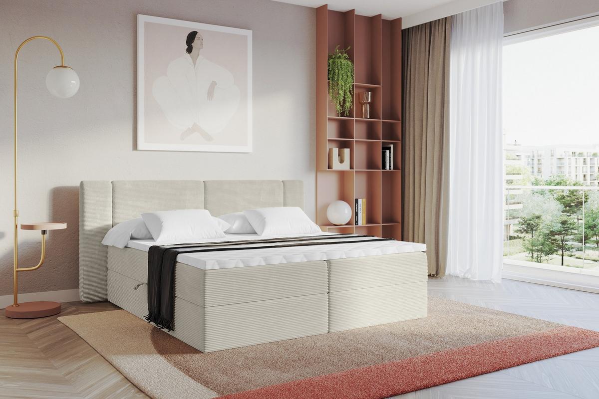 BOXBETT mit Matratze H3 - EVON - 180x200 cm Creme - Creme, Holzwerkstoff (180/200cm) - ALTDECOR