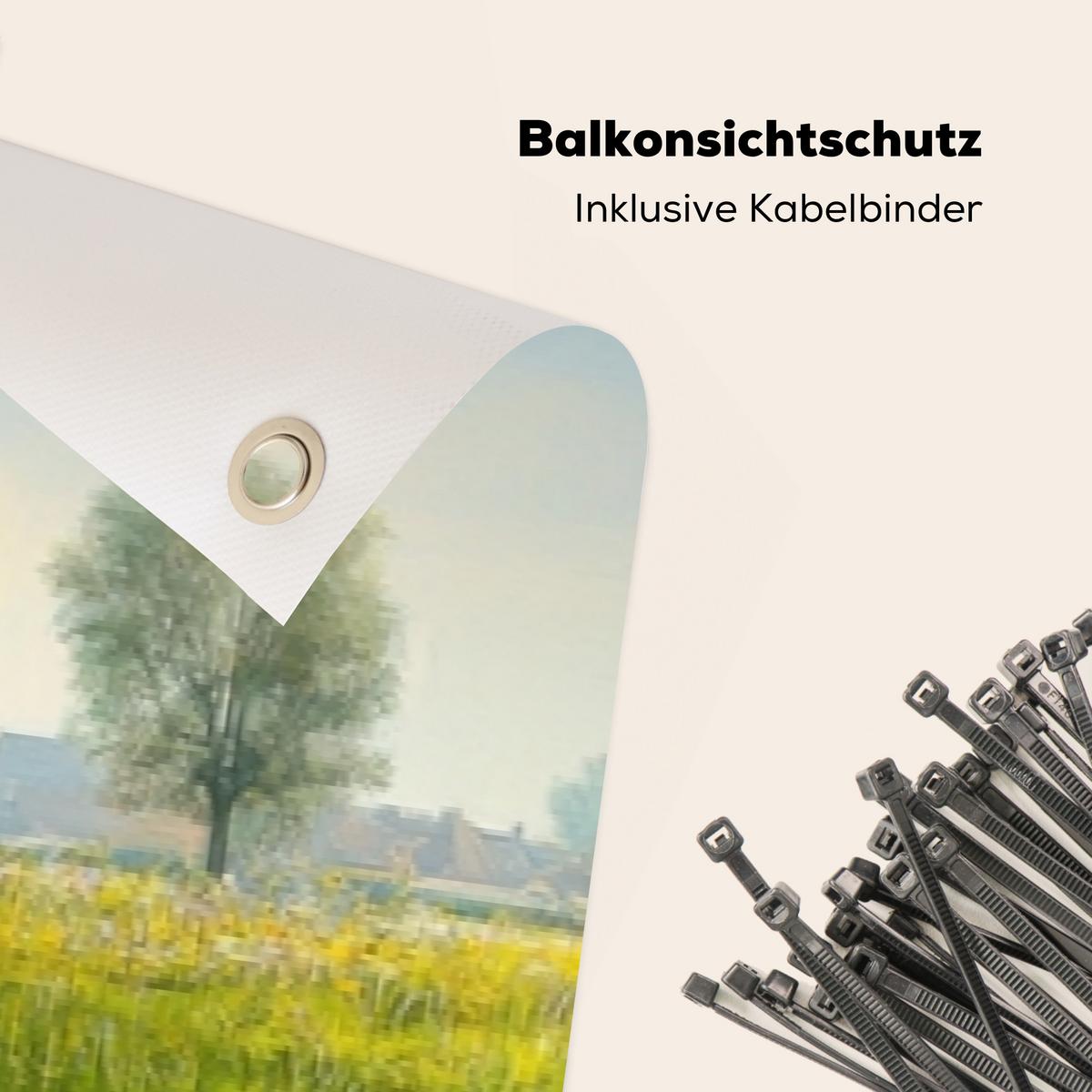 BALKON-SICHTSCHUTZ Kühe - Windmühle - Wiese - Blau Groß 500x90 cm - Grün, Kunststoff (500/90cm) - MuchoWow