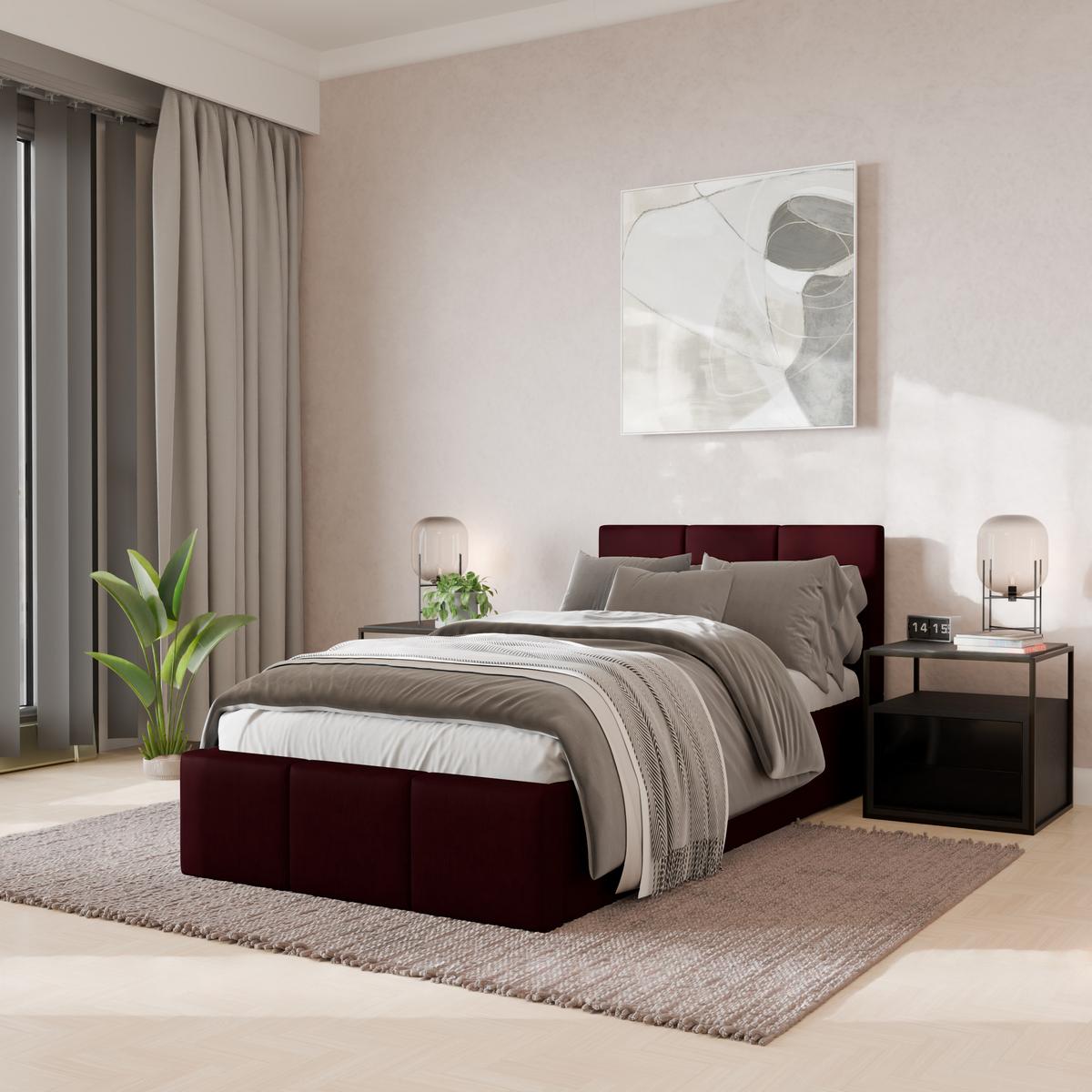 POLSTERBETT für Schlafzimmer Bett mit Stauraum Weinrot 90x200 - Weinrot, Holzwerkstoff/Metall (90/200cm) - Muralo