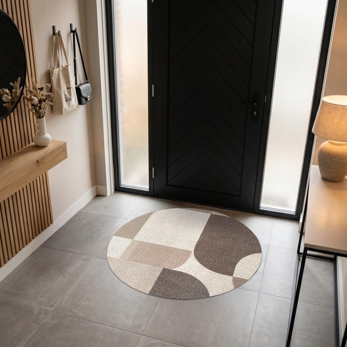 FUSSMATTE Geometrisch - Gewebte Struktur - Modern Fußabtreter 120x120 cm - Beige, Kunststoff (120/0.4cm) - MuchoWow