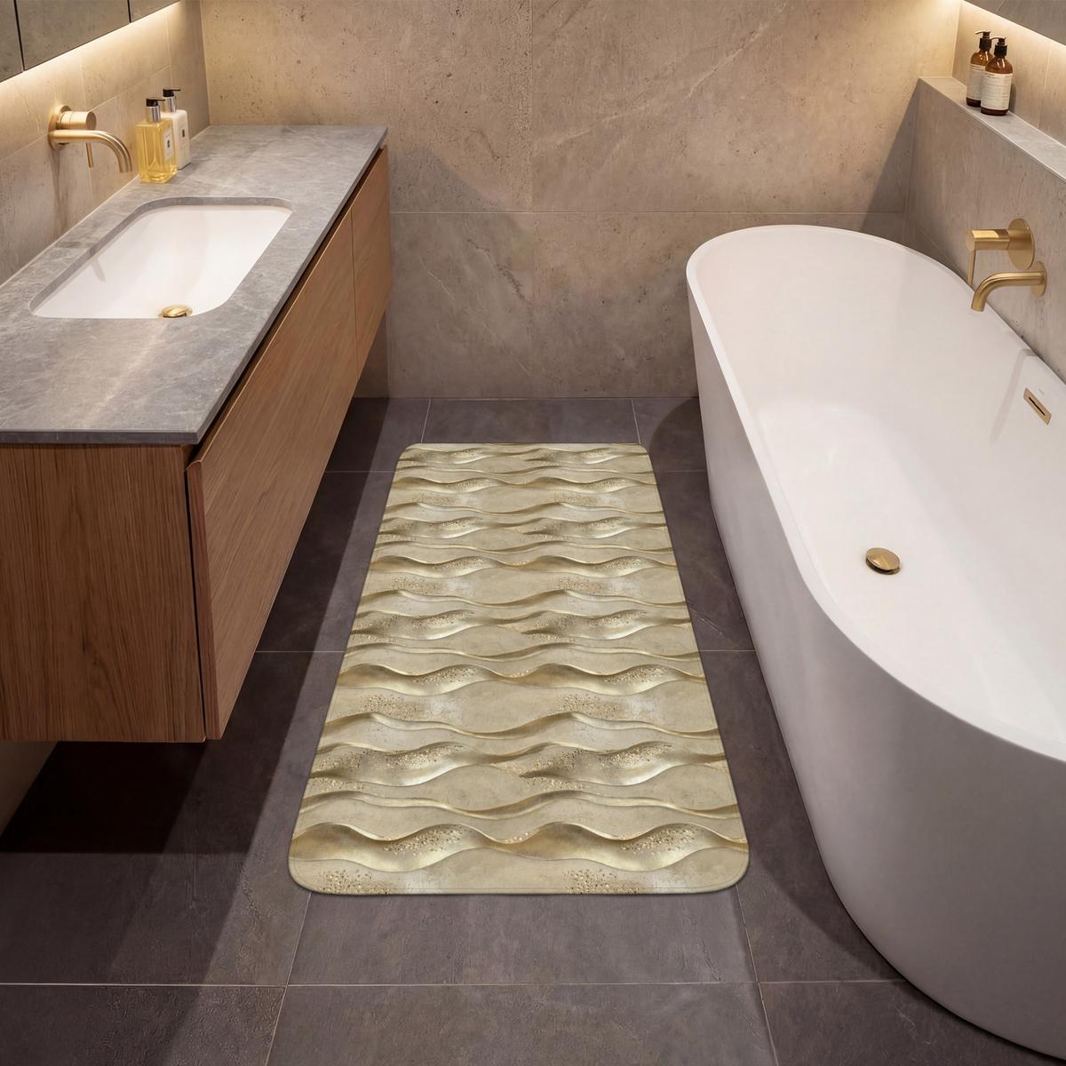 BADEMATTE Wellen - Muster - Gold 60x120 cm - Messingfarben, Textil (60/120cm) - OnlyWow
